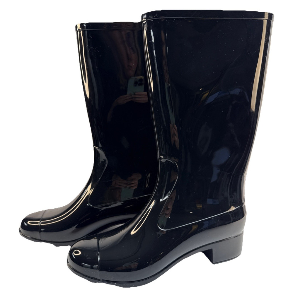 Jeffrey Campbell Showers Waterproof Rain Boot Women's Size 8 BLACK‎ SHINY NWOB